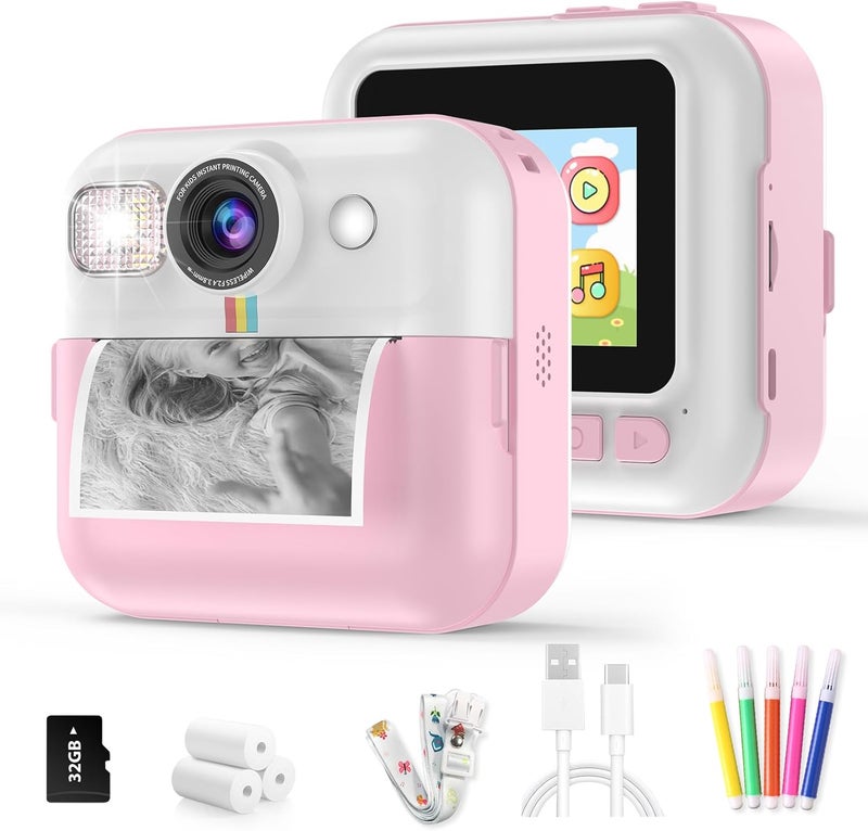 BOFIDAR Instant Print Camera for Kids, Christmas Birthday Gifts for Girls Age 3-10, Toddler Toy for 3 4 5 6 7 8 9 10 Year Old Girls with 3 Roller Photo Paper (Pink) - Image 1